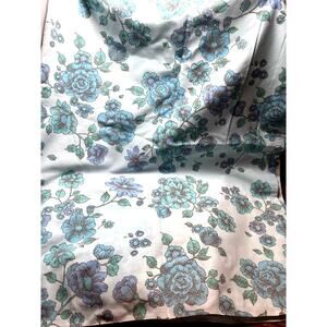 Vintage Retro Blue Floral Flat Sheet Twin 66x104 Montgomery Ward Muslin